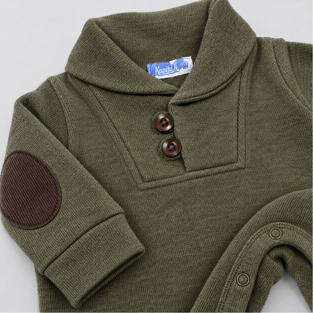 Kapital K Baby Boys Olive Shawl Collar Romper
