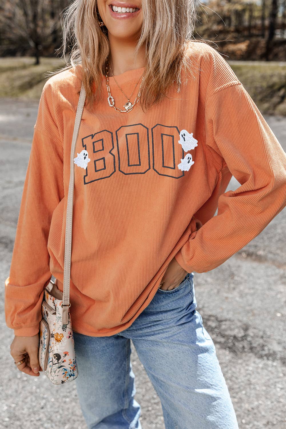 LDC Embroidered BOO Ghost Corded Halloween Sweatshirt