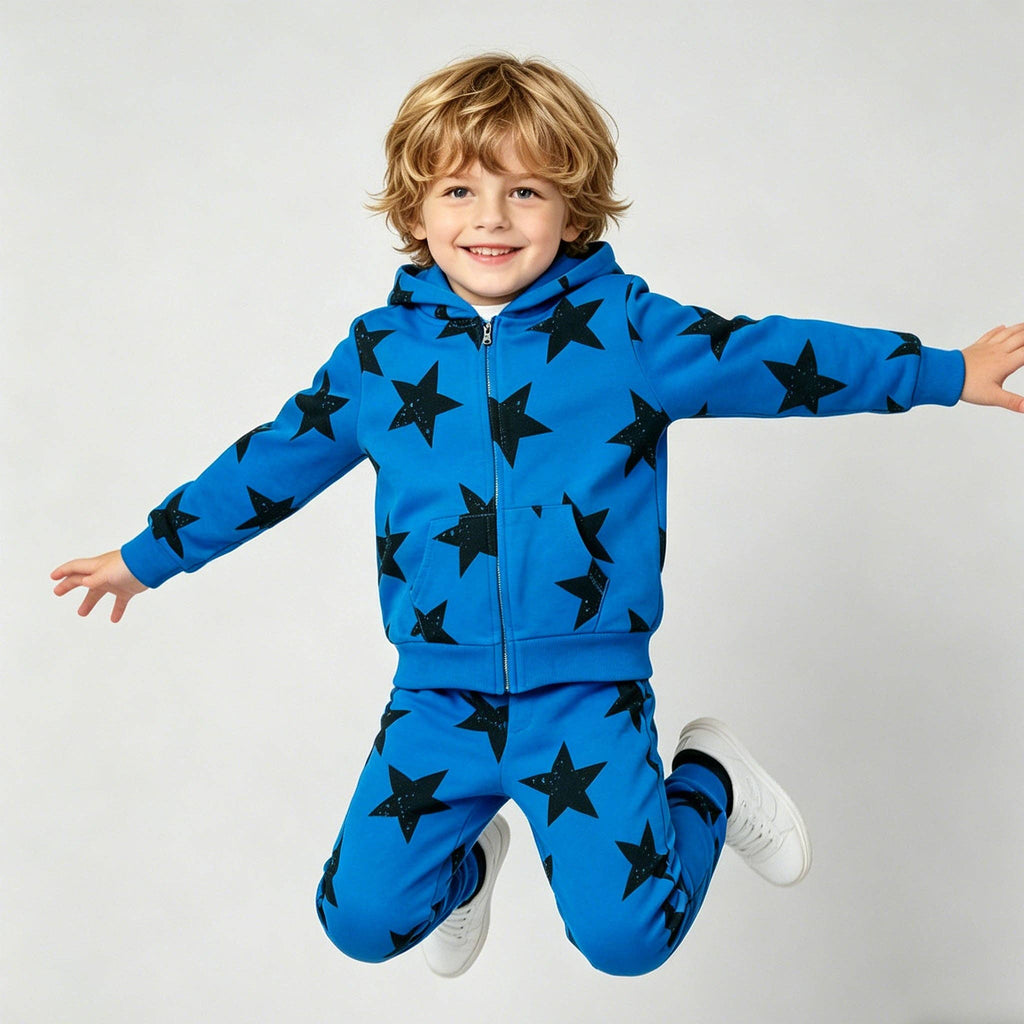 Kapital K Boys Blue & Black Star Print Terry Joggers (2T–7)