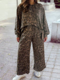 Leopard Raw Seam Patchwork Pullover Drawstring Pant Set
