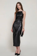 Halter Neck Faux Leather Long Dress