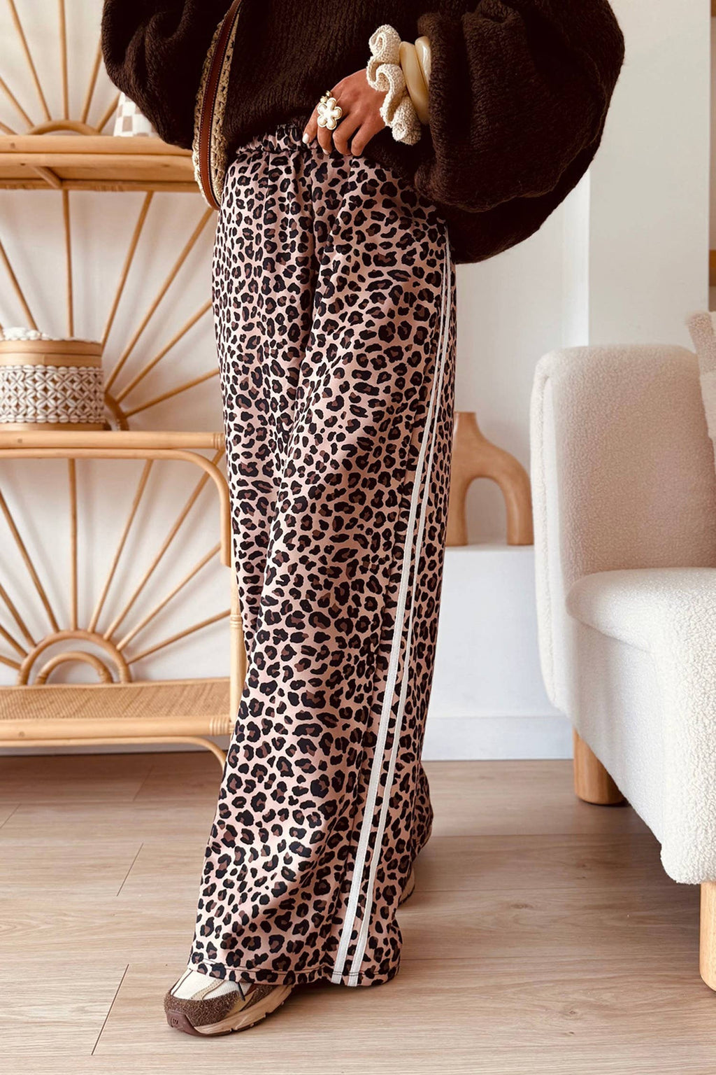 66 Classic Leopard Print High Waist Wide Leg Pants (S-4X)