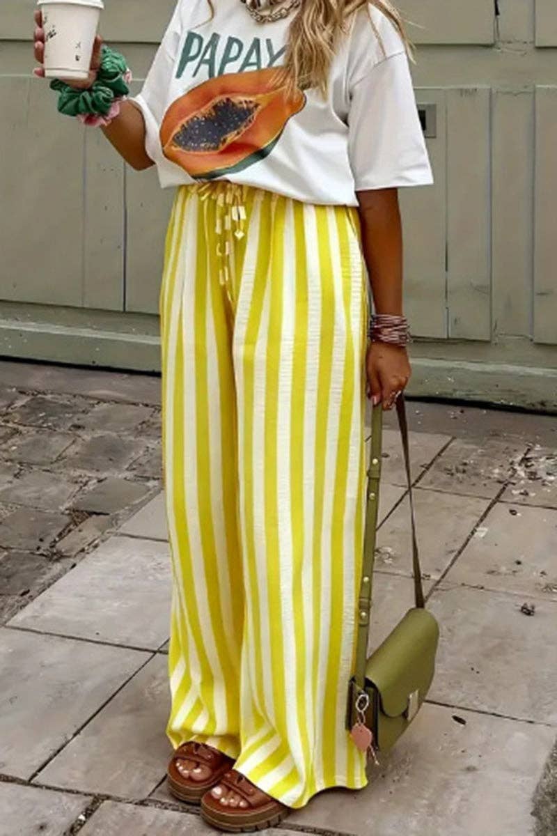 Striped Wide-Leg Casual Pants