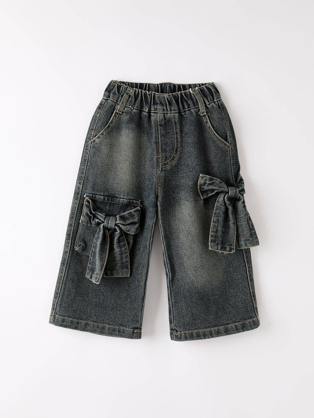 Bow Stretch Wide-Leg Jeans