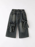 Bow Stretch Wide-Leg Jeans