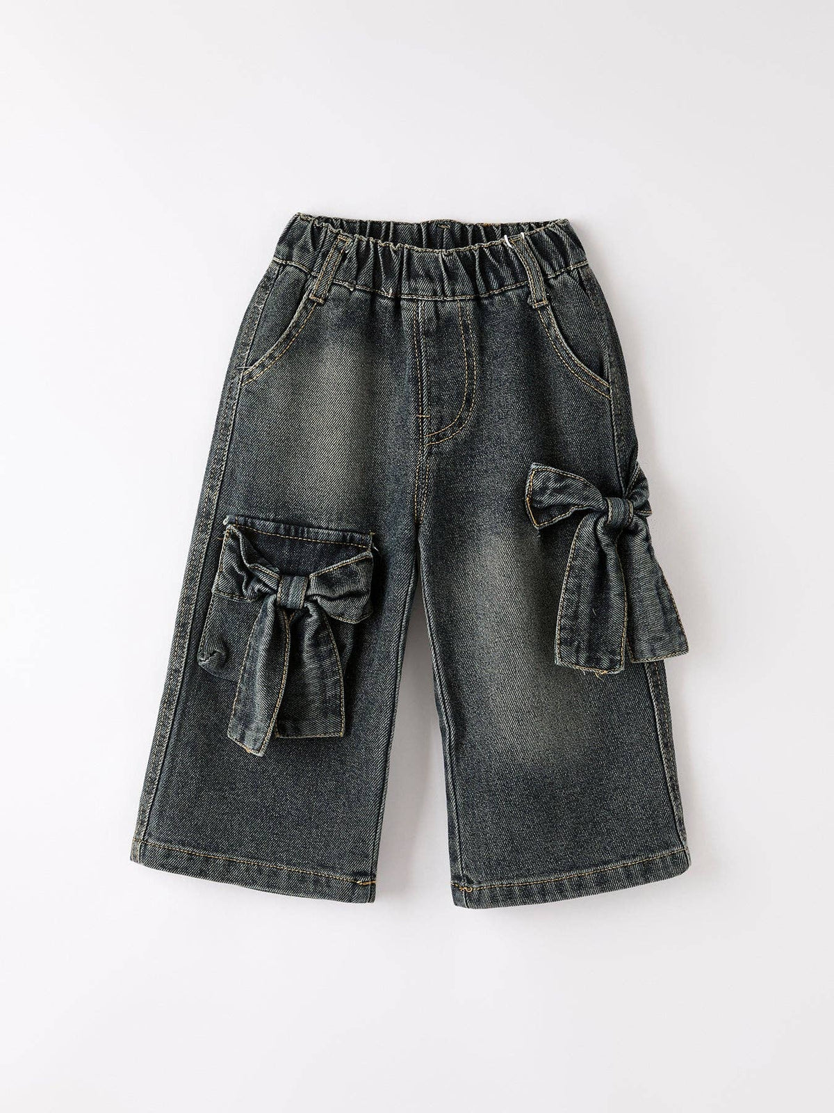 Bow Stretch Wide-Leg Jeans