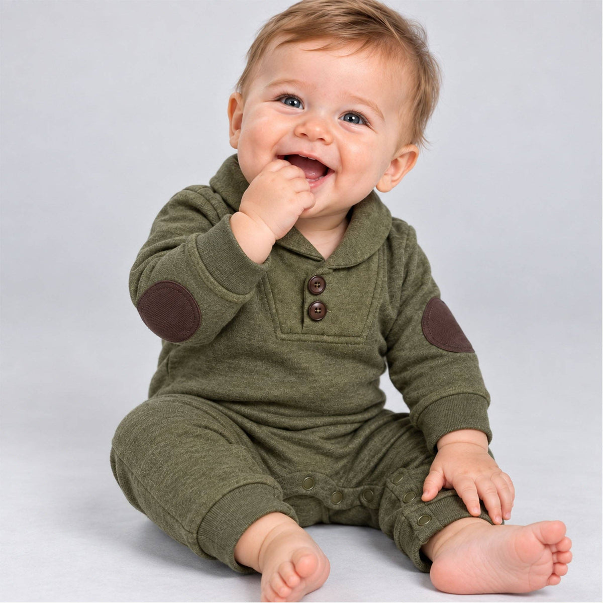 Kapital K Baby Boys Olive Shawl Collar Romper