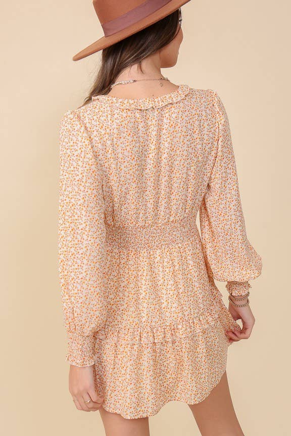 Floral Print Short V Neck  Dress