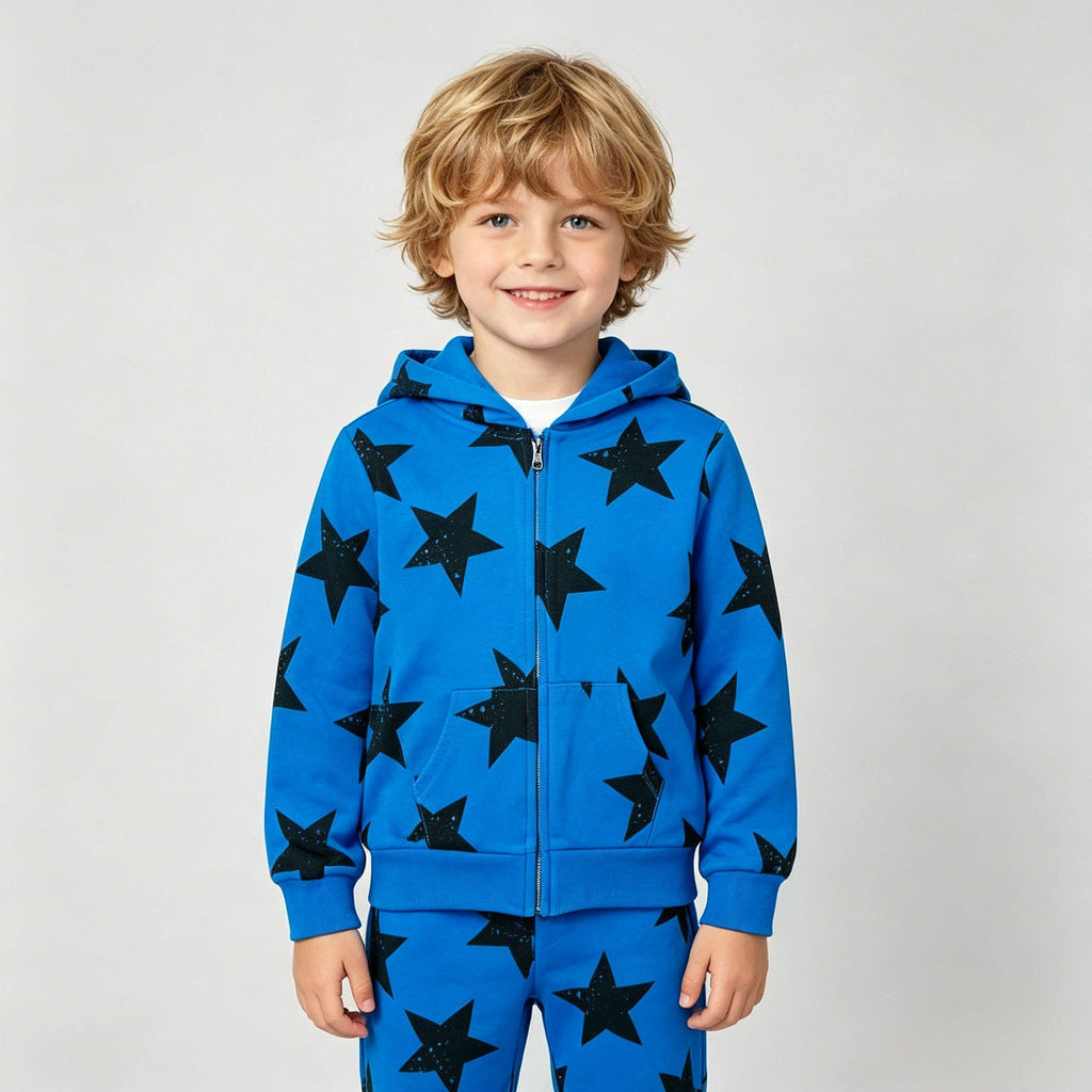 Kapital K Boys Blue & Black Star Print Terry Joggers (2T–7)