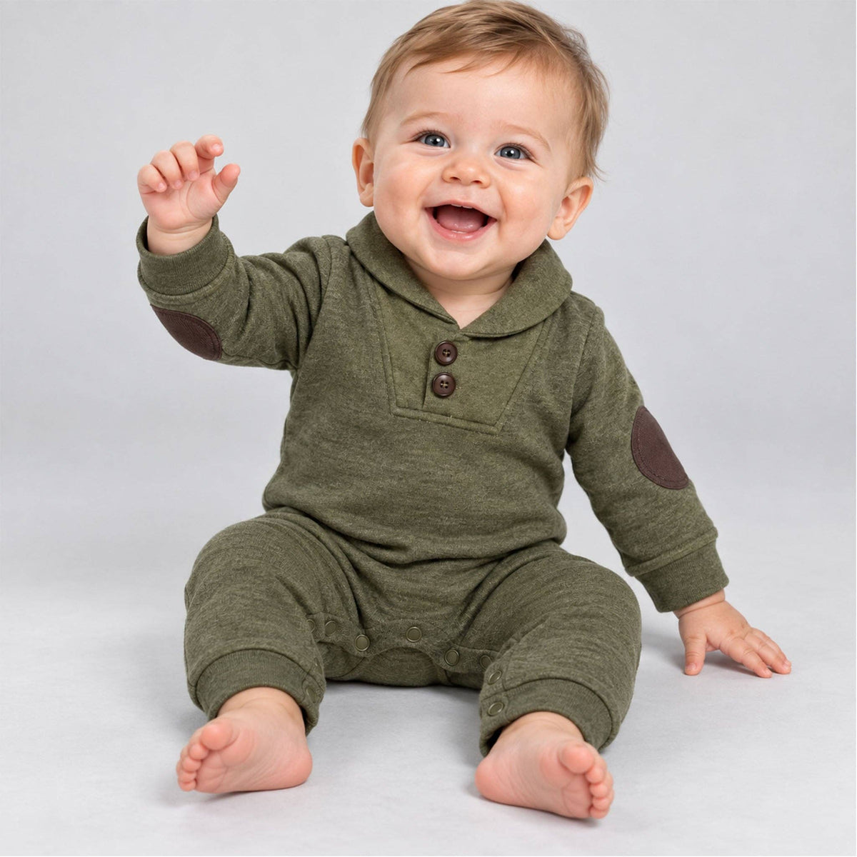 Kapital K Baby Boys Olive Shawl Collar Romper