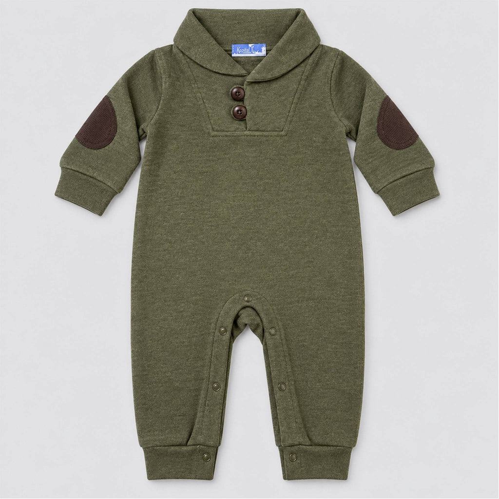 Kapital K Baby Boys Olive Shawl Collar Romper