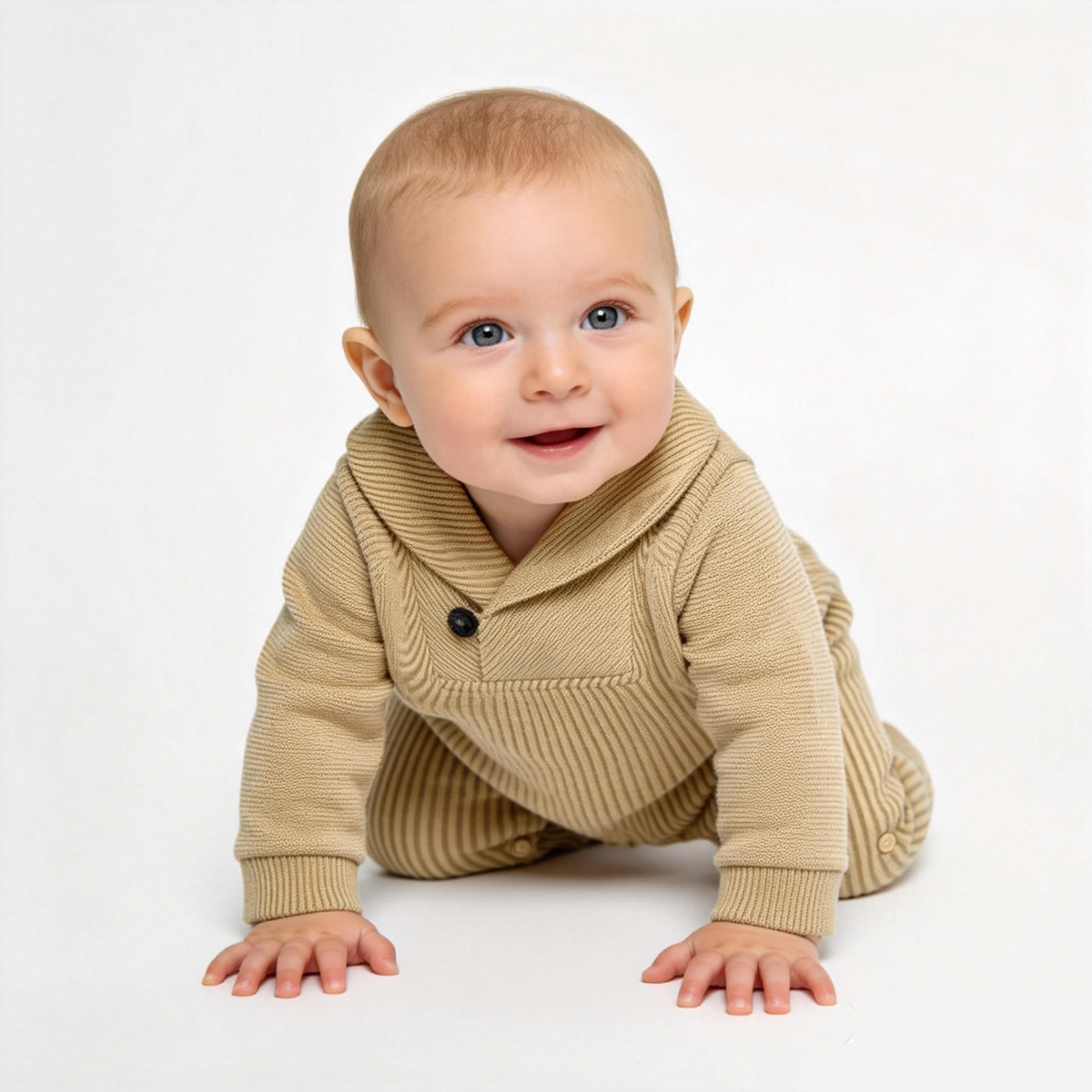 Kapital K Baby Beige Knit Shawl Collar Romper (0/3M–24M)