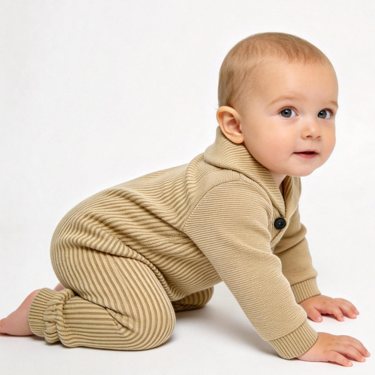 Kapital K Baby Beige Knit Shawl Collar Romper (0/3M–24M)