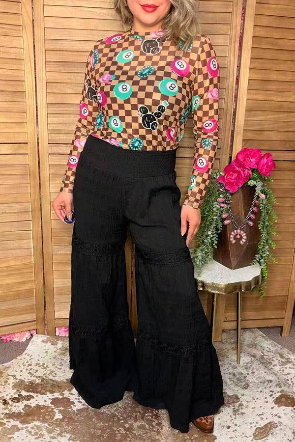Western solid black wide leg women's boutique pant XCH17319
