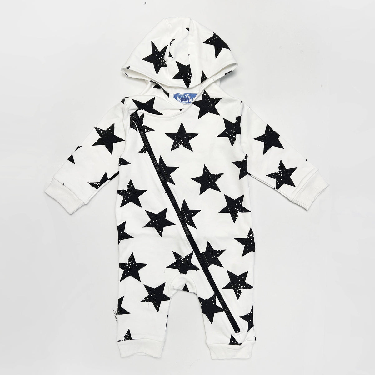 Kapital K Baby White & Black Star Hooded Zip Romper (0/3M–12M)
