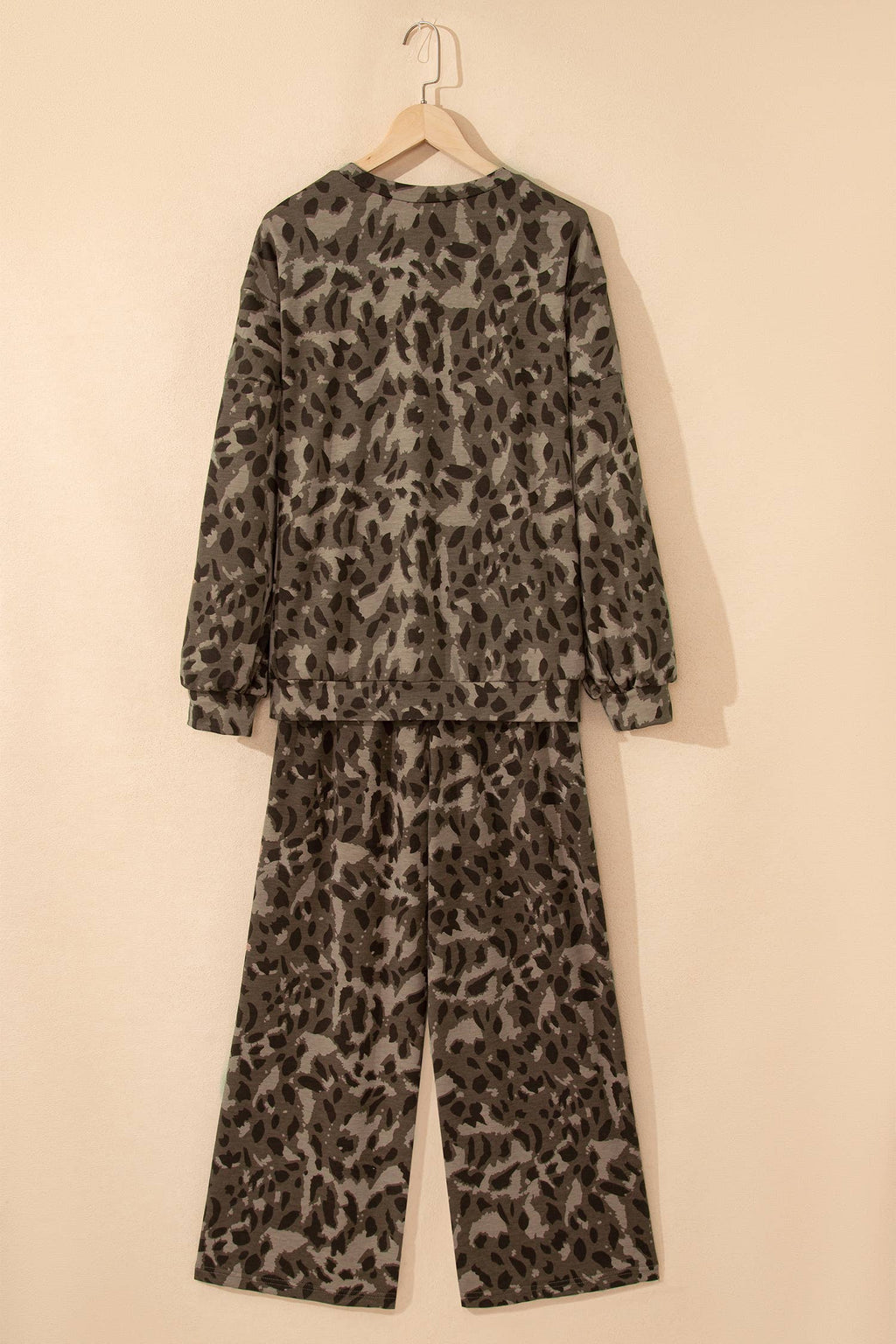Leopard Raw Seam Patchwork Pullover Drawstring Pant Set