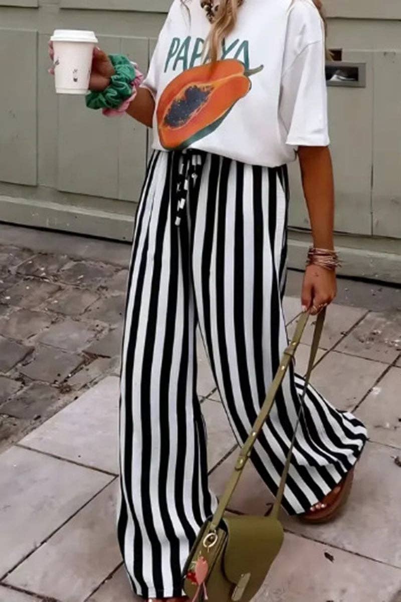 Striped Wide-Leg Casual Pants