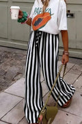 Striped Wide-Leg Casual Pants