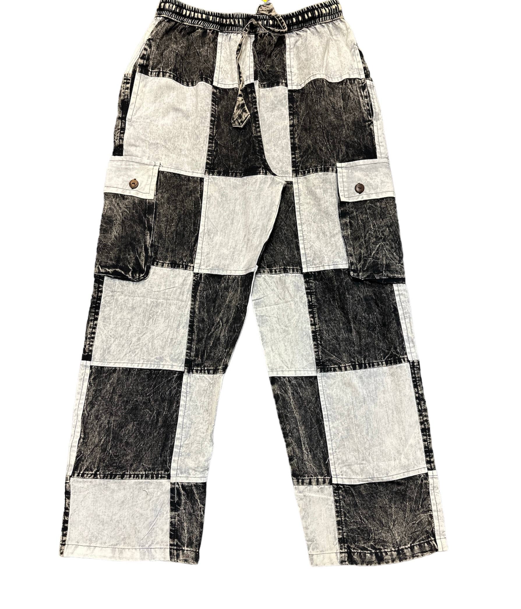 Cotton Black & White Patch Wide Leg Cargo Pant D955
