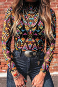 66 Fall 26 Abstract Pattern Mock Neck Mesh Top (S-XL)