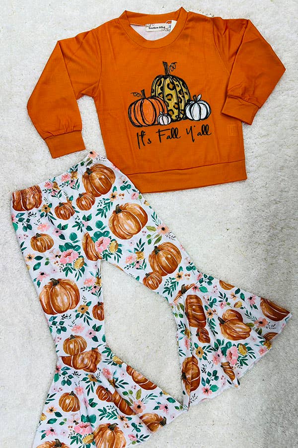 Halloween IT'S FALL Y'ALL girls boutique set XCH0010-4H