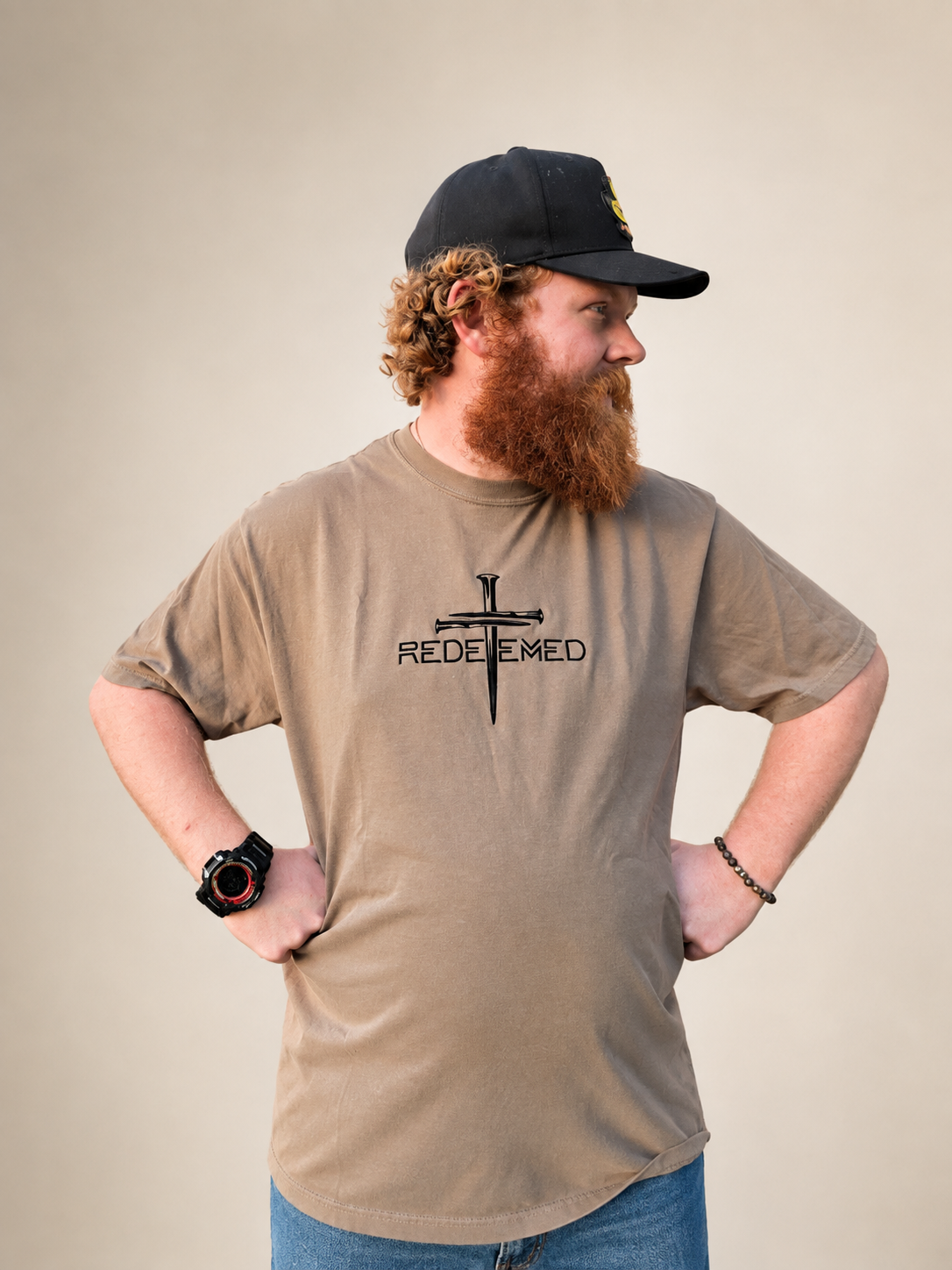 Redeemed Nails Cross Embroidered Shirt