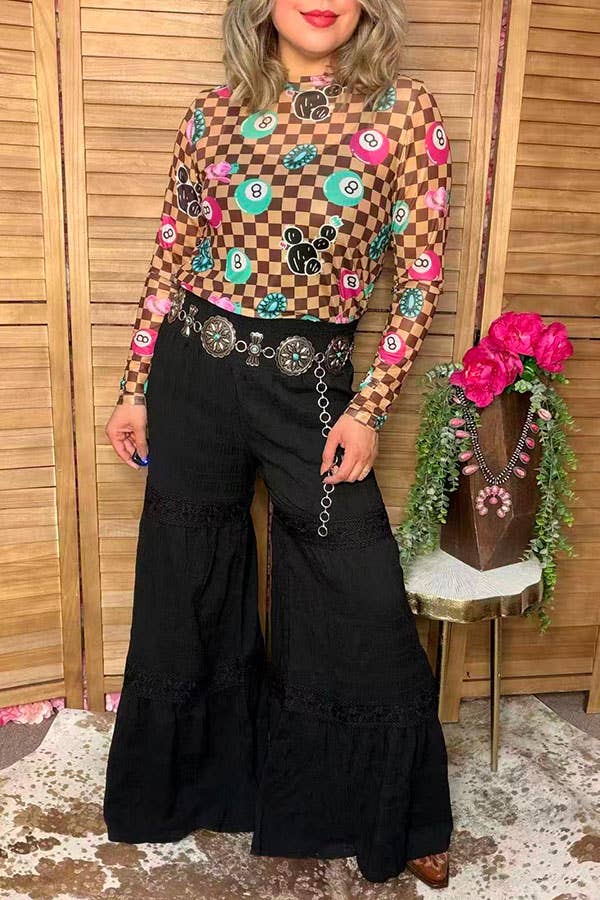 Western solid black wide leg women's boutique pant XCH17319