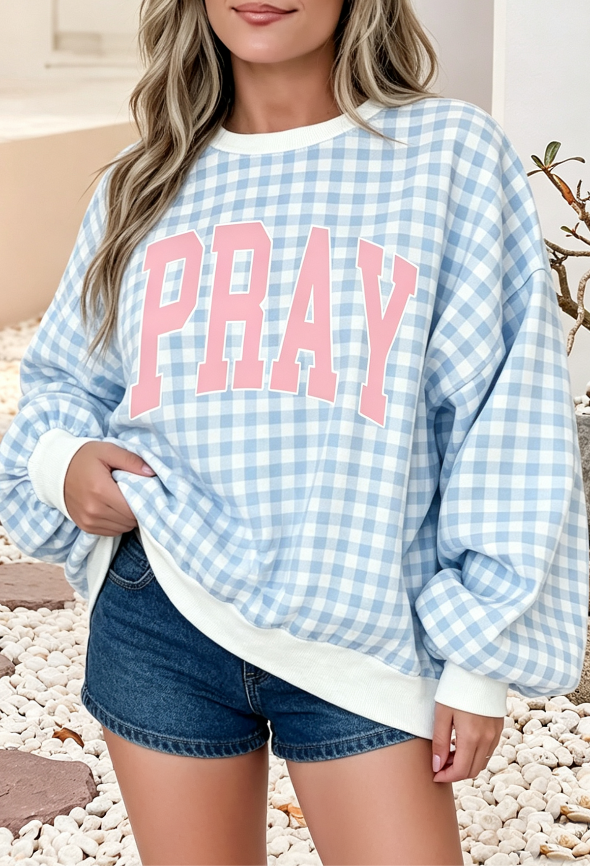 LDC PRAY Slogan Graphic Pullover Sweatshirt