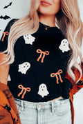 LDC Sequin Bow Ghost Patched Halloween Graphic Tee