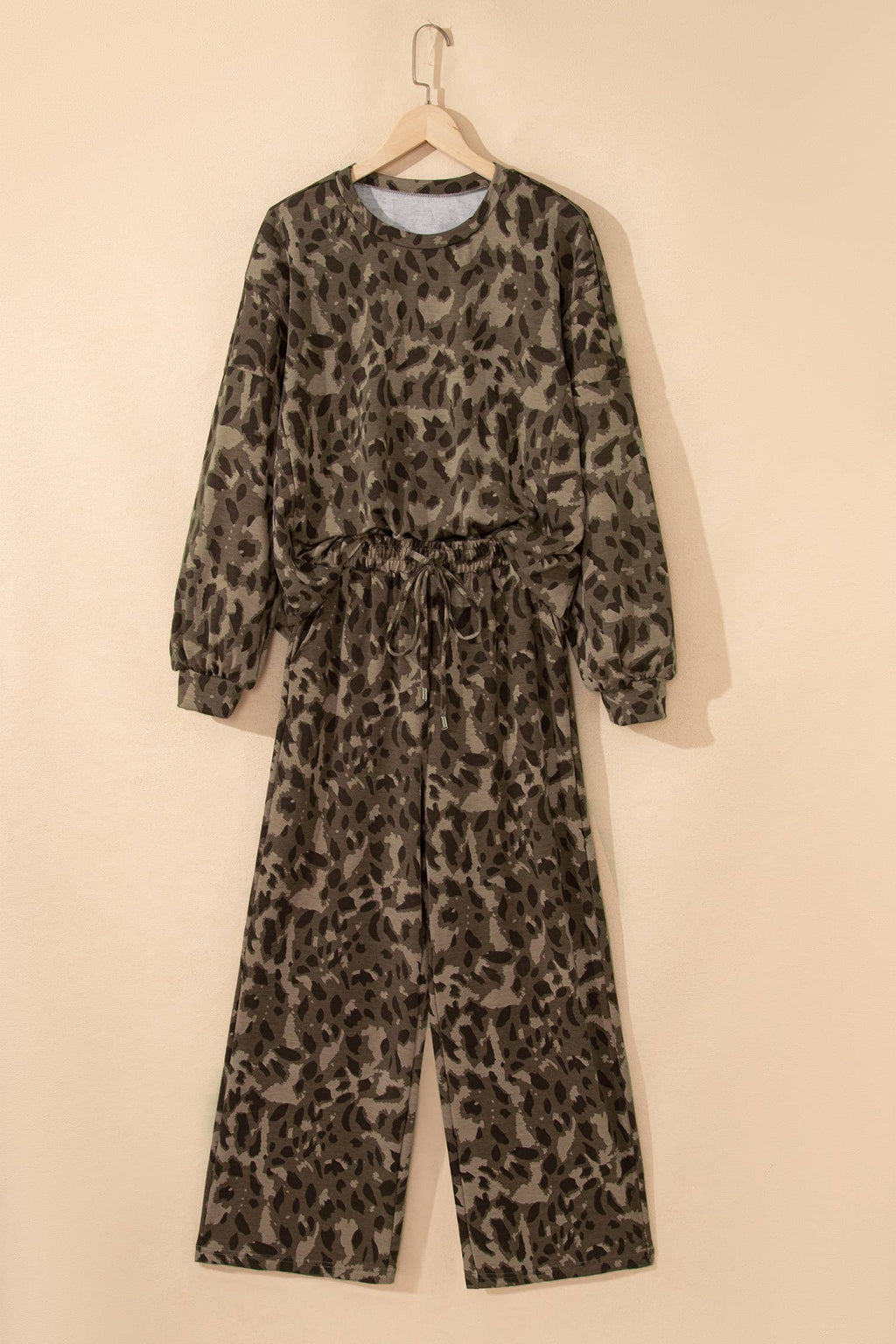 Leopard Raw Seam Patchwork Pullover Drawstring Pant Set