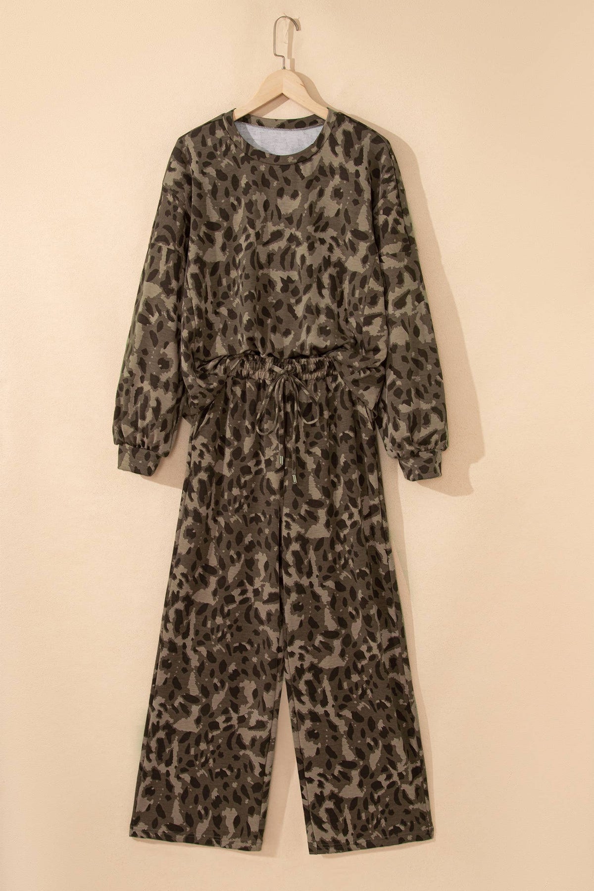 Leopard Raw Seam Patchwork Pullover Drawstring Pant Set
