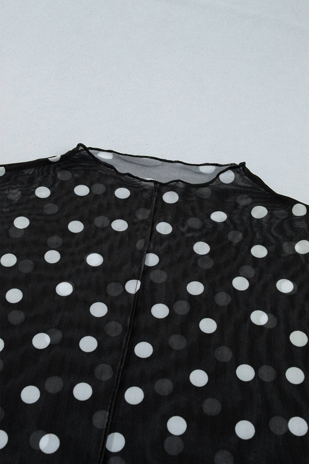 LALA LOO Plus Size Polka Dot Mesh Mock Neck Top