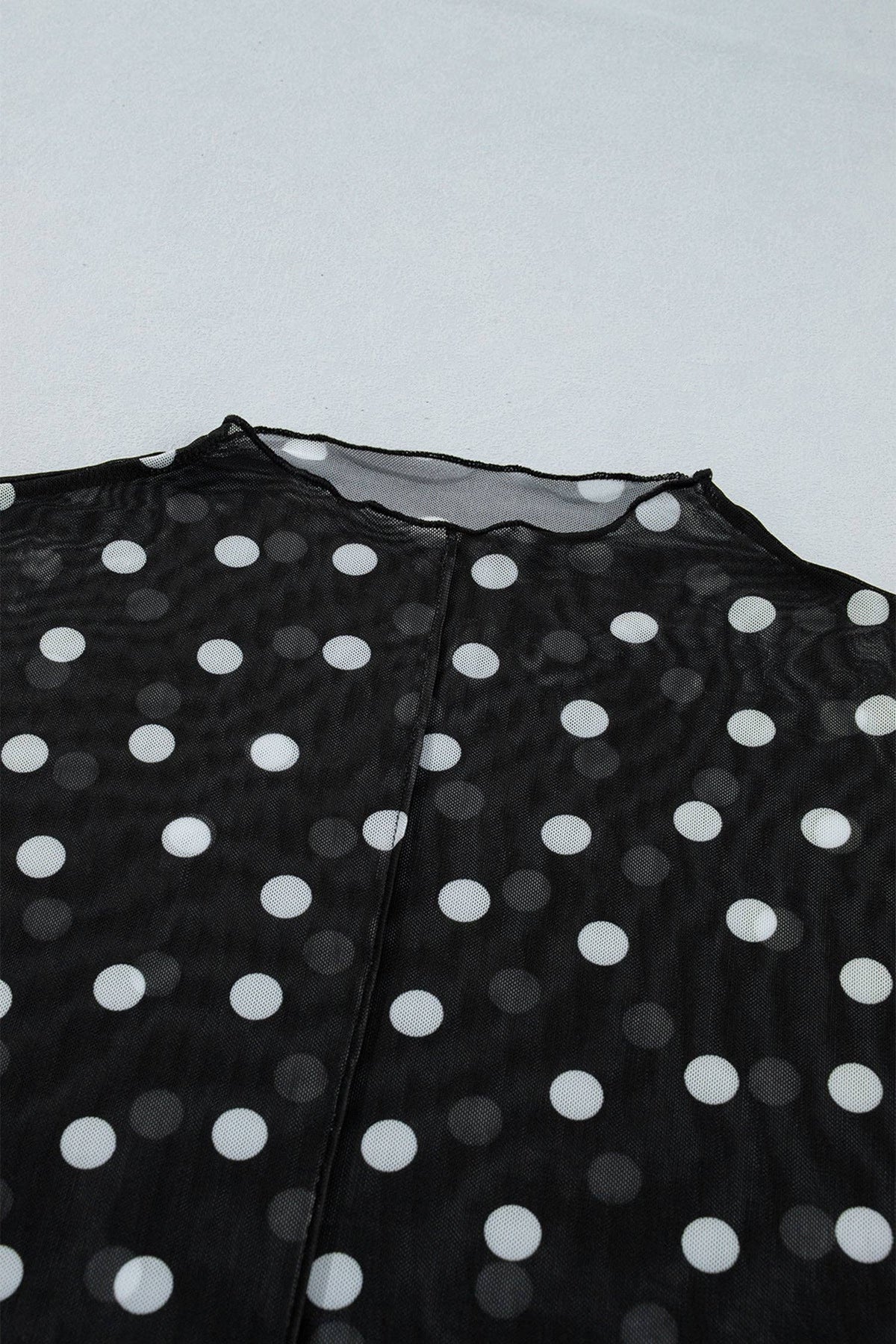 LALA LOO Plus Size Polka Dot Mesh Mock Neck Top