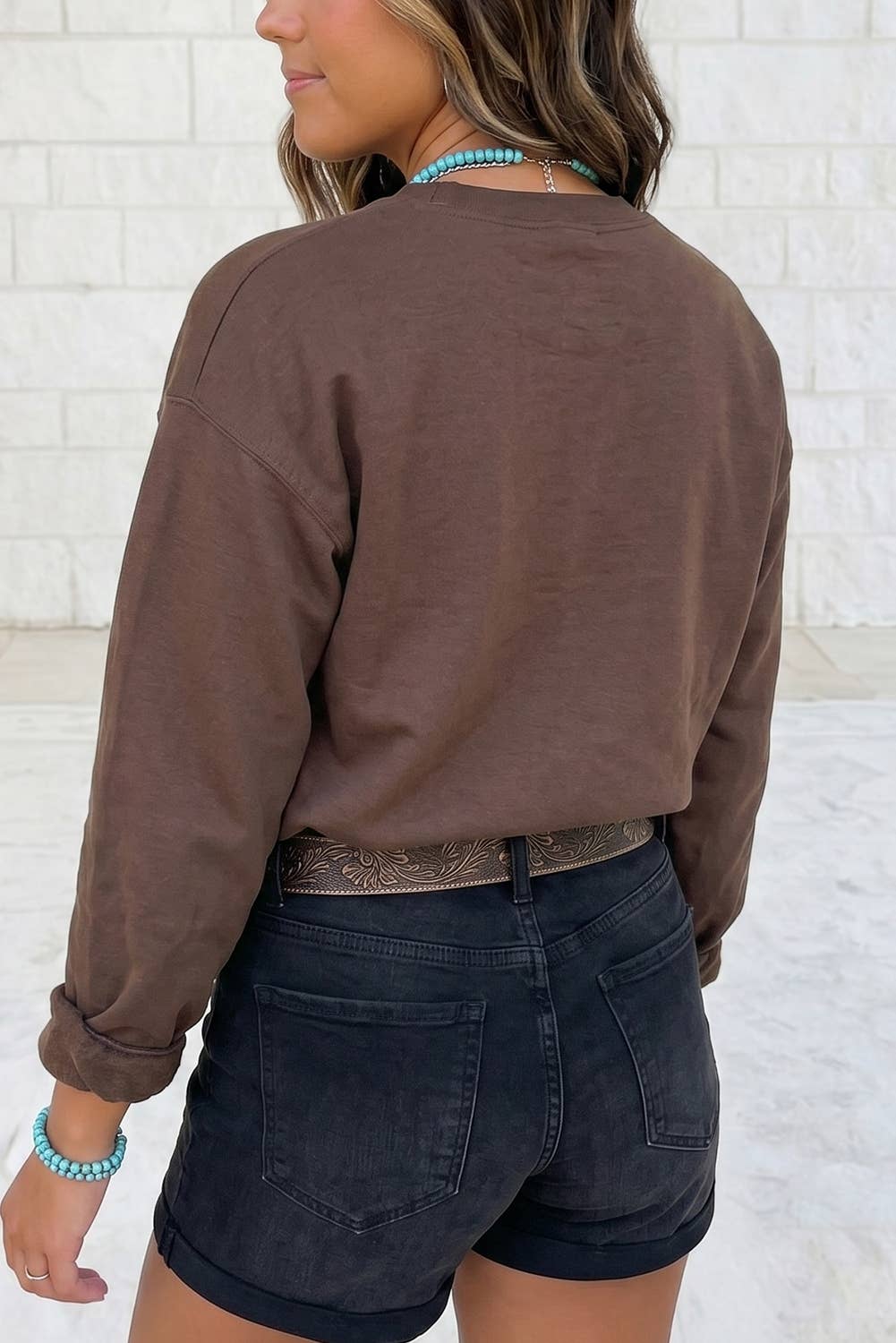 PRAY Letter Embroidered Western Pullover Sweatshirt S-4X