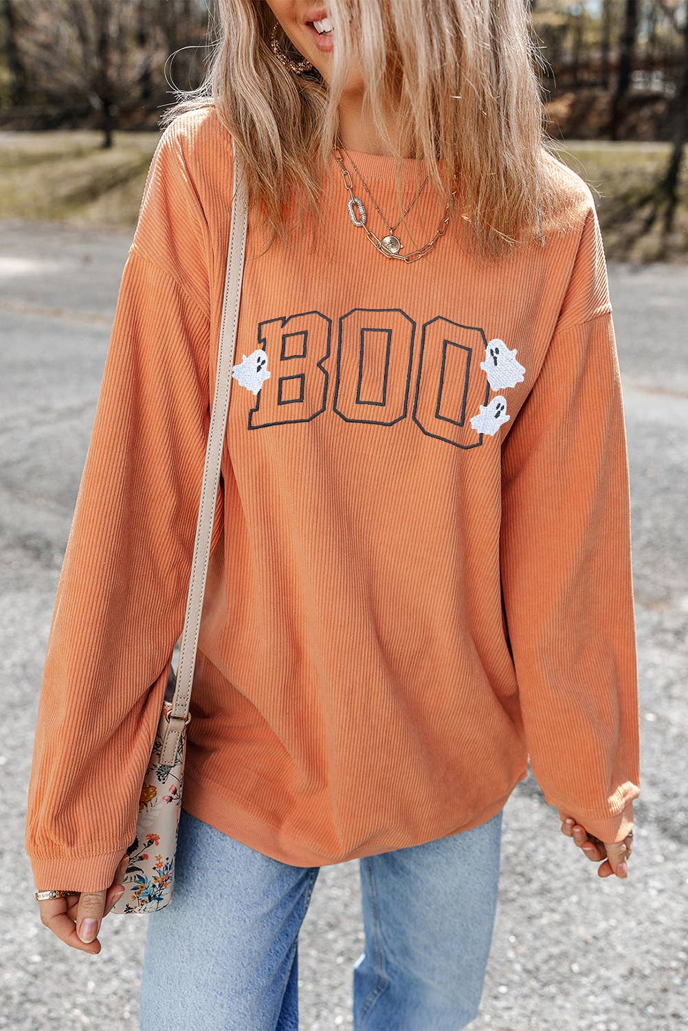 LDC Embroidered BOO Ghost Corded Halloween Sweatshirt