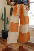 66 High Waist Color Block Patchwork Wide Leg Pants (S-XL)