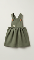 Linen pinafore dress in olive