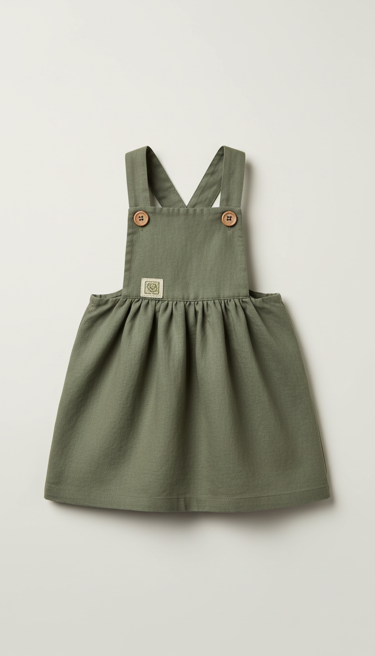 Linen pinafore dress in olive