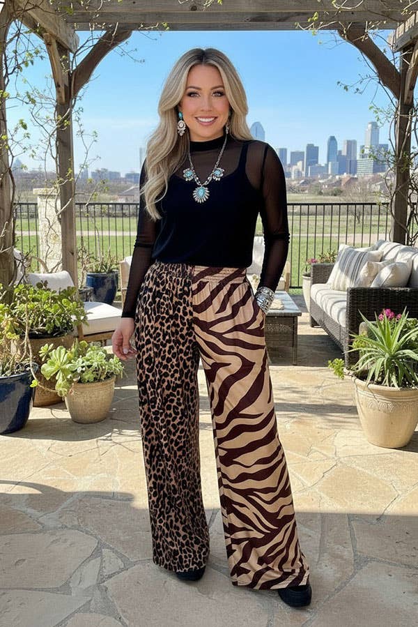 Western leopard wide leg women's boutique pant XCH17333
