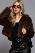Notched Collar Faux Fur Crop Jacket