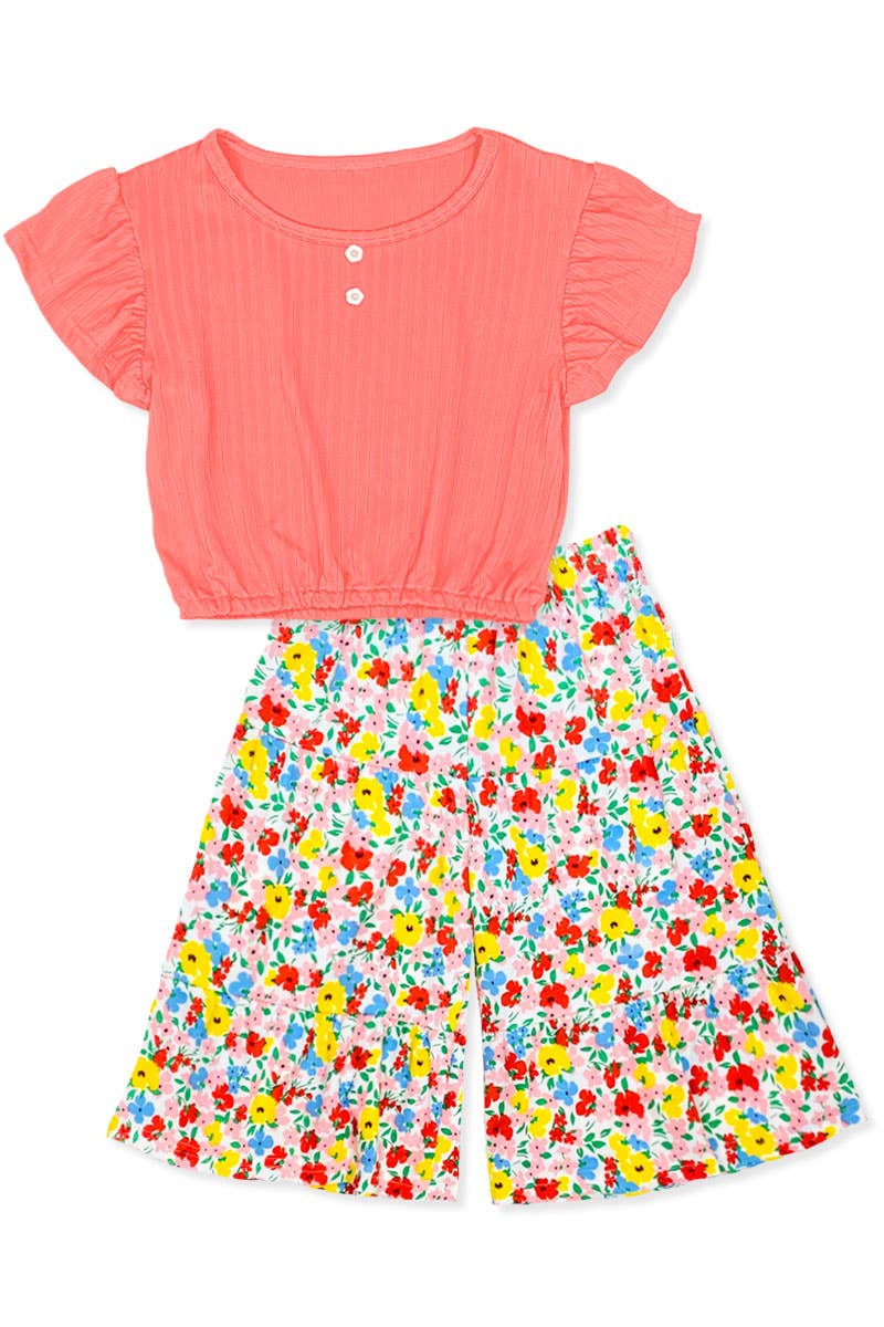 GKSS-L23-3101B-514 Girl's 2 pc Floral Gaucho Flare Set